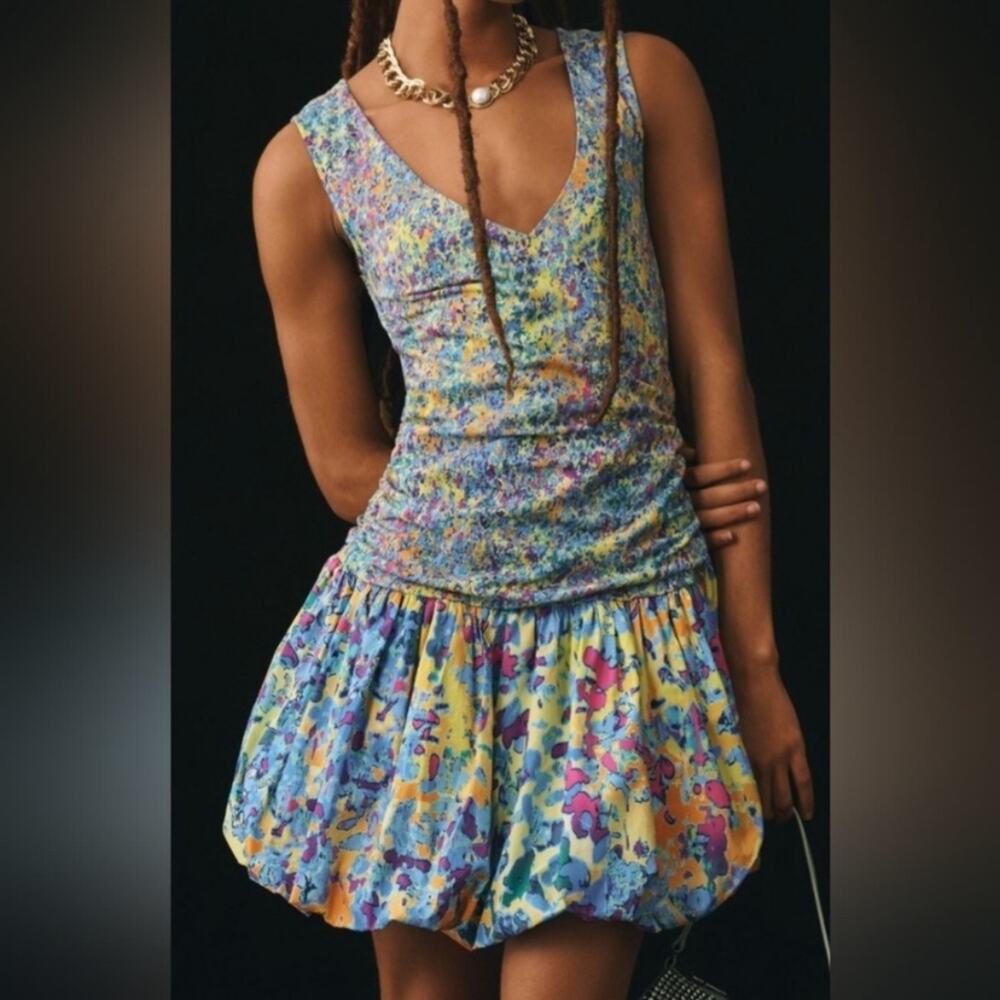 Plenty Tracy Reese Blue V-Neck Bubble Colorful Sleeveless Dress size 2X Blue